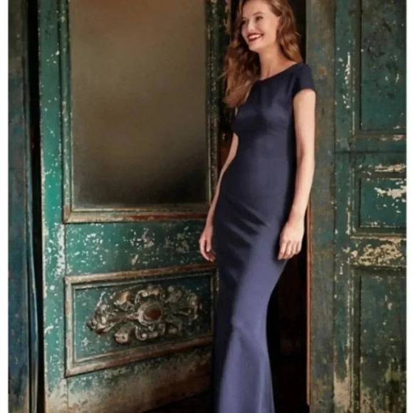 NWT Anthropologie BHLDN Katie May Madison Maxi Dress Long Cocktail in Navy Blue - Picture 4 of 15